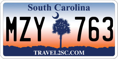 SC license plate MZY763