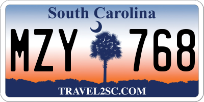 SC license plate MZY768
