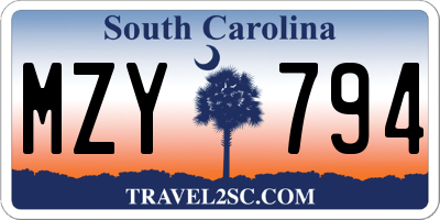 SC license plate MZY794