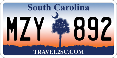 SC license plate MZY892