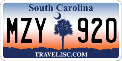 SC license plate MZY920