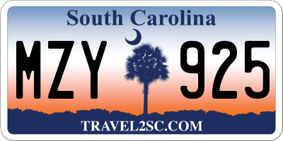SC license plate MZY925
