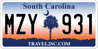 SC license plate MZY931
