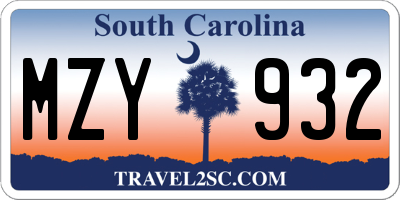 SC license plate MZY932