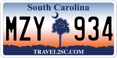 SC license plate MZY934