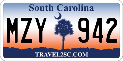 SC license plate MZY942