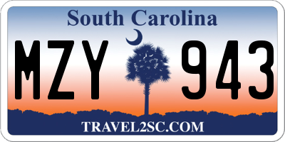 SC license plate MZY943