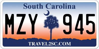 SC license plate MZY945