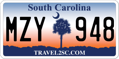 SC license plate MZY948