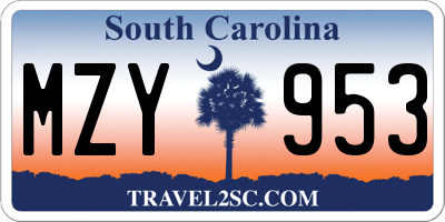 SC license plate MZY953