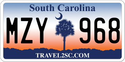 SC license plate MZY968