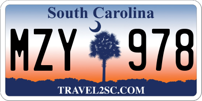 SC license plate MZY978