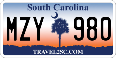 SC license plate MZY980
