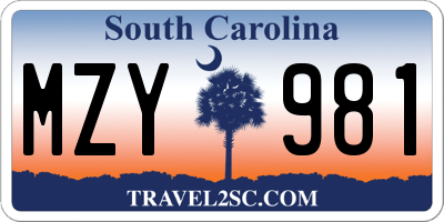 SC license plate MZY981