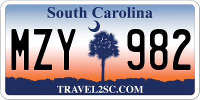 SC license plate MZY982
