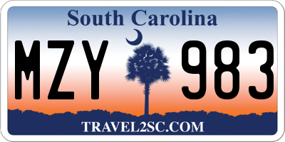 SC license plate MZY983