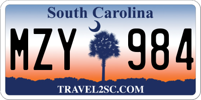 SC license plate MZY984