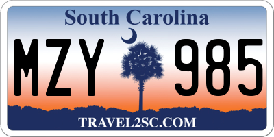 SC license plate MZY985