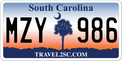 SC license plate MZY986