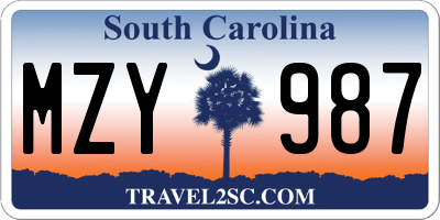 SC license plate MZY987