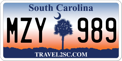 SC license plate MZY989