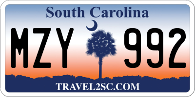 SC license plate MZY992