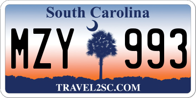 SC license plate MZY993