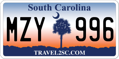 SC license plate MZY996