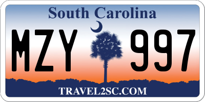 SC license plate MZY997