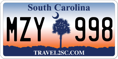 SC license plate MZY998