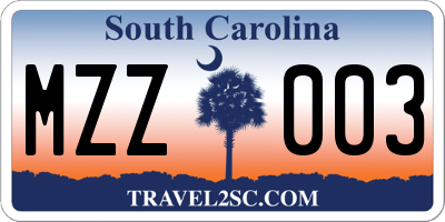 SC license plate MZZ003