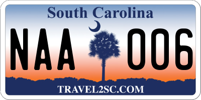 SC license plate NAA006