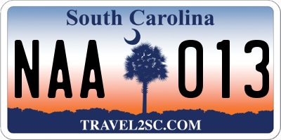 SC license plate NAA013