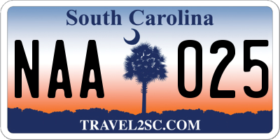 SC license plate NAA025