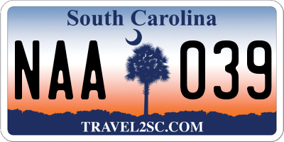 SC license plate NAA039