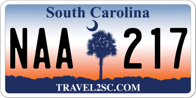 SC license plate NAA217