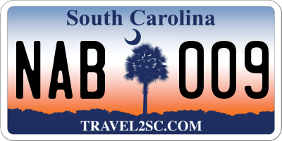 SC license plate NAB009