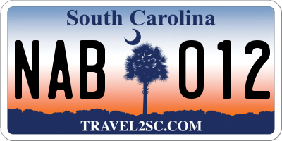SC license plate NAB012