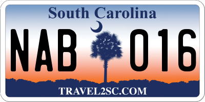 SC license plate NAB016
