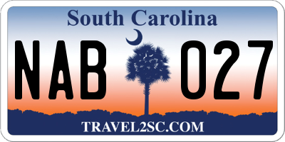SC license plate NAB027