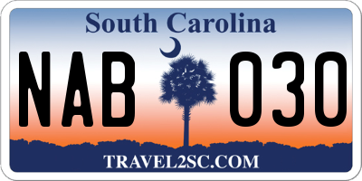 SC license plate NAB030