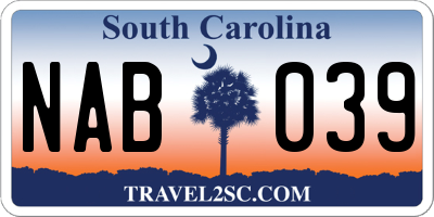 SC license plate NAB039
