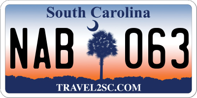 SC license plate NAB063