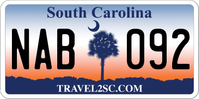 SC license plate NAB092