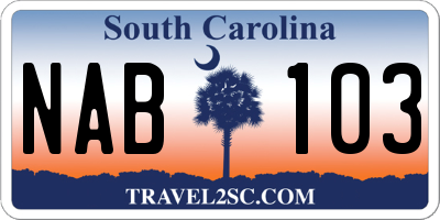SC license plate NAB103