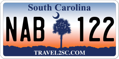 SC license plate NAB122