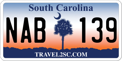 SC license plate NAB139