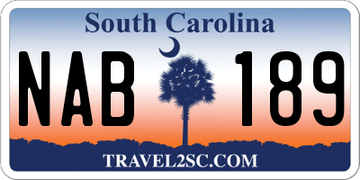 SC license plate NAB189