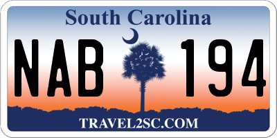 SC license plate NAB194