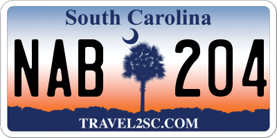 SC license plate NAB204